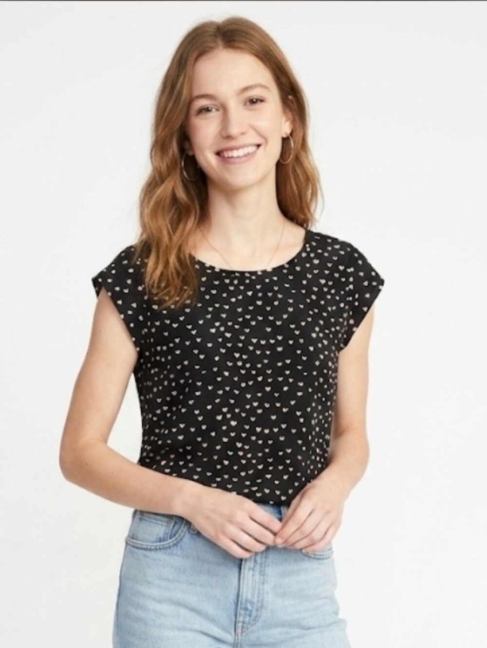 Joie Black Silk Cap Sleeve Top with White Heart Print Size S